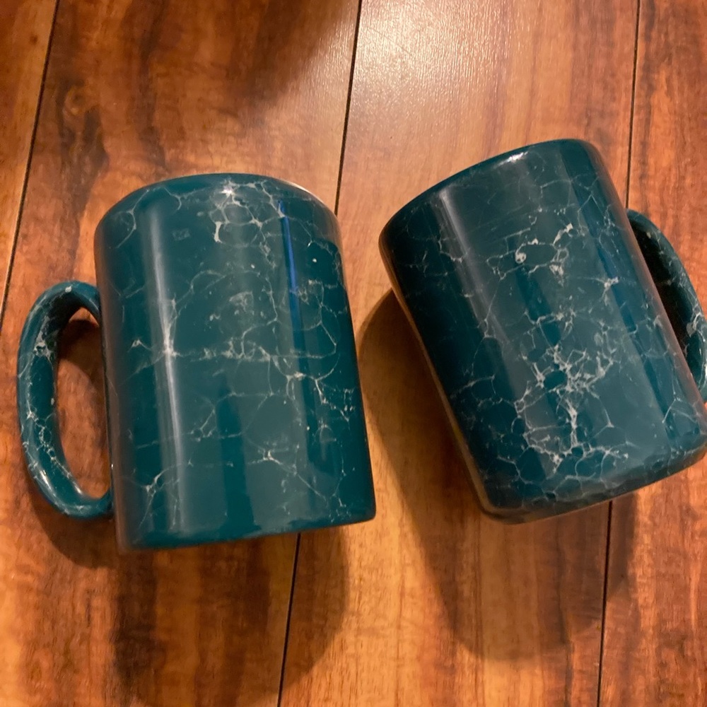 Marble teal and white set of two coffee cups